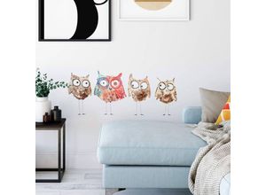 4063129306978 - K&l Wall Art - Wandtattoo Lebensfreude Wohnzimmer Aufkleber bunte Eule Be special Deko Wandbild selbstklebend 40x17cm - braun