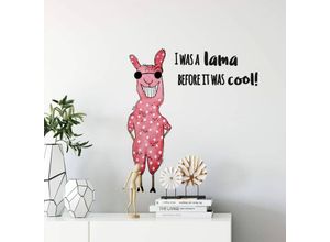 4063129307074 - K&l Wall Art - Wandtattoo Hagenmeyer Lebensfreude Wohnzimmer Rosa lama cool Deko Wandbild selbstklebend 14x30cm - rot