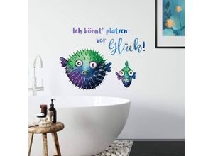 4063129307128 - K&l Wall Art - Wandtattoo Hagenmeyer Lebensfreude Badezimmer Kugelfisch platzen vor Glück Deko Wandbild selbstklebend 107x80cm - bunt