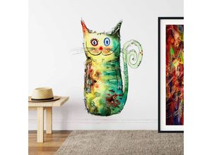 4063129307333 - K&l Wall Art - Wandtattoo Hagenmeyer Lebensfreude Wohnzimmer Aufkleber Crazy Katze Deko Wandbild selbstklebend 40x54cm - bunt