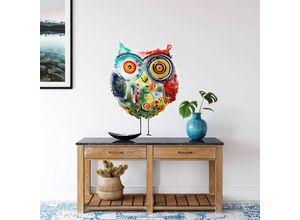 4063129307432 - K&l Wall Art - Wandtattoo Hagenmeyer Lebensfreude Wohnzimmer bunte Eule Frida Deko Wandbild selbstklebend 52x70cm - bunt