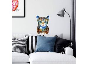 4063129307487 - K&l Wall Art - Wandtattoo Hagenmeyer Lebensfreude Wohnzimmer bunte Kleine Katze Deko Wandbild selbstklebend 13x20cm - bunt