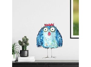 4063129307579 - K&l Wall Art - Wandtattoo Hagenmeyer Lebensfreude Wohnzimmer Huhn Henne Hahn blau Deko Wandbild selbstklebend 15x20cm - blau