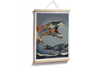 4063129307678 - K&l Wall Art - Poster Kinderzimmer Wandbild Motiv Dinosaurier Steinzeit Planet Deko T-Rex Dino 30x40cm - grau