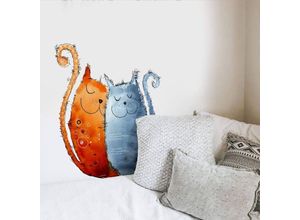 4063129307821 - K&l Wall Art - Wandtattoo Hagenmeyer Lebensfreude Wohnzimmer Aufkleber Verliebte Katzen Deko Wandbild selbstklebend 43x50cm - orange