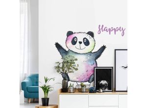 4063129307920 - K&l Wall Art - Wandtattoo Hagenmeyer Lebensfreude Kinderzimmer Happy Panda Bär Deko Wandbild selbstklebend 90x110cm - bunt