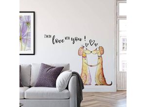 4063129308040 - K&l Wall Art - Wandtattoo Hagenmeyer Lebensfreude Wohnzimmer Aufkleber Verliebte Dackel Deko Wandbild selbstklebend 60x70cm - bunt
