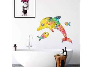 4063129308125 - Wandtattoo Hagenmeyer Lebensfreude Badezimmer Aufkleber Delfin Fische Deko Wandbild selbstklebend 110x80cm - bunt