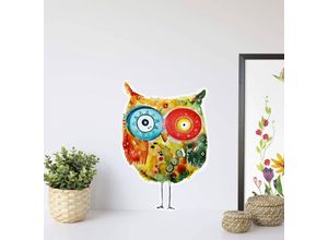 4063129308446 - K&l Wall Art - Wandtattoo Hagenmeyer Lebensfreude Wohnzimmer Vogel Aufkleber Eule Lotta Deko Wandbild selbstklebend 47x70cm - bunt