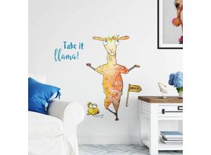 4063129308491 - K&l Wall Art - Wandtattoo Hagenmeyer Lebensfreude Wohnzimmer Geduld Eule Take it Lama Deko Wandbild selbstklebend 83x110cm - bunt