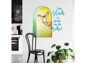 4063129308682 - K&l Wall Art - Wandtattoo Hagenmeyer Lebensfreude Lama Zitat Das Glück ist gleich um die Ecke Deko Wandbild selbstklebend 91x90cm - bunt