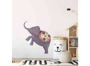 4063129308996 - K&l Wall Art - Wandtattoo Kunstdruck Leffler Kinderzimmer Küche Zoo Zirkus Elefant spielt Deko Wandbild selbstklebend 30x36cm - grau