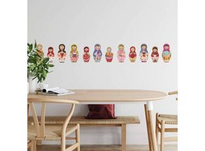 4063129309139 - K&l Wall Art - Wandtattoo Kunstdruck Leffler Kinderzimmer Retro Küche Matroschka Oma Deko Wandbild selbstklebend 21x30cm - bunt