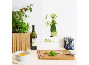 4063129309290 - K&l Wall Art - Wandtattoo Kunstdruck Leffler Märchen Kräuter Fee Küche Kräuterfrau Dill Deko Wandbild selbstklebend 20x35cm - grün