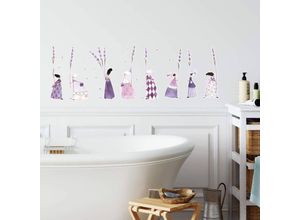 4063129310326 - K&l Wall Art - Wandtattoo Kunstdruck Leffler Landhaus Lila Vintage Blumen Lavendel Frauen Deko Wandbild selbstklebend 100x33cm - lila