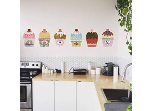 4063129310432 - K&l Wall Art - Wandtattoo Kunstdruck Leffler Kinderzimmer Muffins bunte Bäcker Küche Deko Wandbild selbstklebend 40x36cm - bunt