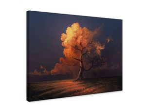 4063129310678 - Leinwandbild Kinderzimmer Wanddeko aerroscape Herbst Baum des Lebens in Holz Bilderrahmen 30x20cm - blau