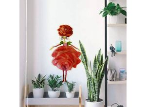 4063129310838 - K&l Wall Art - Wandtattoo Kunstdruck Leffler Wohnzimmer Rose rote Blütenelfe Juli Deko Wandbild selbstklebend 16x30cm - rot