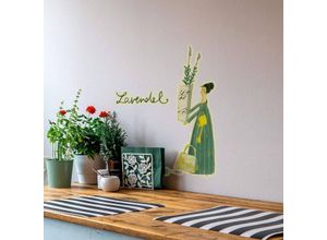 4063129310890 - K&l Wall Art - Wandtattoo Kunstdruck Leffler Märchen Küche Gewürz Kräuter Frau Lavendel Deko Wandbild selbstklebend 20x40cm - grün