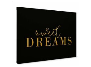 4063129312313 - Leinwandbild Vintage Goldeffekt Wandbild Holz Keilrahmen Sweet Dreams Schriftzug Affirmation Shabby Chic Gold 60x40cm - schwarz