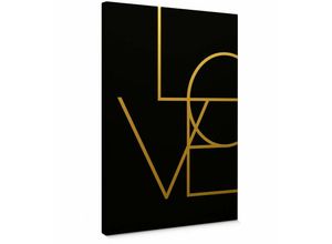 4063129313747 - Leinwandbild Vintage Goldeffekt Wandbild Holz Keilrahmen Love Schriftzug Typografie Liebe Shabby Chic Gold 120x180cm - schwarz