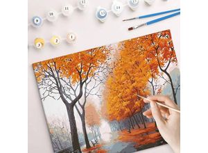 4063129314027 - K&l Wall Art - Malen nach Zahlen Komplett Set Acrylfarbe Pinsel Herbstwald 50x40cm Leinwandbild ausmalen - bunt