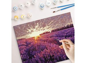 4063129314171 - K&l Wall Art - Malen nach Zahlen Komplett Set Acrylfarbe Pinsel Lavendelfeld 50x40cm Leinwandbild ausmalen - lila