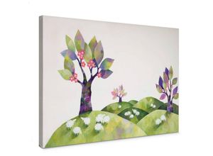 4063129321063 - K&l Wall Art - Leinwandbild Kinderzimmer Märchen Blanz Wald Tiere Die Schafswiese in Holz Bilderrahmen 30x20cm - bunt