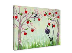 4063129323180 - K&l Wall Art - Leinwandbild Kinderzimmer Märchen Blanz Katze Apfelbaum Katzenbaby in Holz Bilderrahmen 30x20cm - bunt