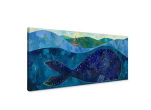 4063129323296 - K&l Wall Art - Leinwandbild Kinderzimmer Märchen Blanz Walfisch Unterwasserwelt Wanddeko in Holz Bilderrahmen 100x40cm - bunt