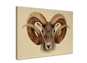 4063129324248 - K&l Wall Art - Leinwandbild Kinderzimmer Steinbock Widder Braun Wanddeko Tiere Urial in Holz Bilderrahmen 30x20cm - beige