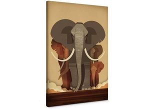 4063129324408 - Leinwandbild Kinderzimmer Safari Afrika Braun Wald Tiere Elefant Wanddeko in Holz Bilderrahmen 20x30cm - braun