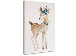 4063129326990 - K&l Wall Art - Leinwandbild Baby Kinderzimmer Kvilis Reh Wanddeko Waldtiere Bambi Rehkitz in Holz Bilderrahmen 20x30cm - grau