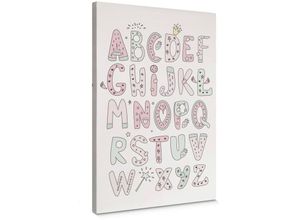 4063129327546 - K&l Wall Art - Leinwandbild Baby Kinderzimmer Kvilis Deko Buchstaben Mädchen Alphabet in Holz Bilderrahmen 20x30cm - rosa