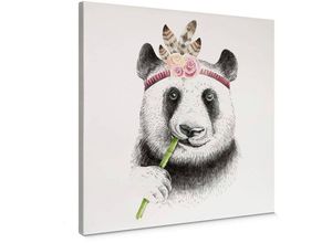 4063129328772 - K&l Wall Art - Leinwandbild Wanddeko Baby Kinderzimmer Kvilis Hippie Boho Panda Bär in Holz Bilderrahmen 40x40cm - bunt