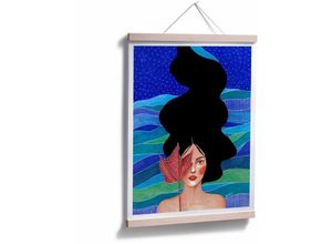 4063129335558 - K&l Wall Art - Poster Hülya kraftvolles Frauen Portrait Sommer Wandbild Affirmationen Büro bunte Herbst Deko 24x30cm - blau