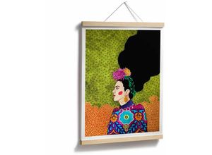 4063129335619 - K&l Wall Art - Poster Hülya kraftvolles Frauen Portrait Sommer Wandbild Affirmationen Büro Frida Kahlo 24x30cm - grün