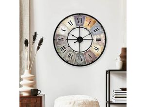 4063129336081 - K&l Wall Art - xl Vintage Metall Wanduhr 50cm ø große Shabby Uhr Quarz Uhrwerk ohne Tickgeräusche - bunt