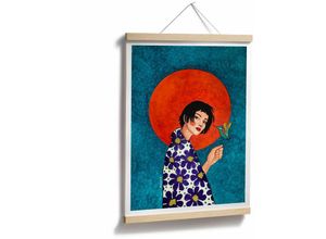 4063129337071 - K&l Wall Art - Poster Hülya kraftvolles Frauen Portrait Sommer Wandbild Retro Motiv Zurücklassen 100x120cm - blau