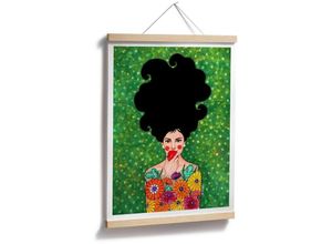 4063129337392 - K&l Wall Art - Poster Hülya kraftvolles Frauen Portrait Sommer Wandbild Retro Motiv roter Apfel 24x30cm - grün