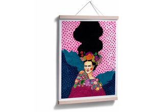 4063129338139 - K&l Wall Art - Poster Hülya kraftvolles Frauen Portrait Sommer Wandbild Retro Motiv Frida Kahlo 120x150cm - pink