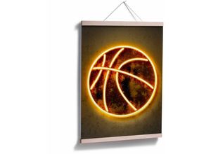 4063129339501 - K&l Wall Art - Poster Mielu Neon Streets Kult Wanddeko Vintage Motiv Retro Basketball Sport Ball 24x30cm - grau