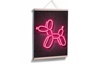 4063129339648 - K&l Wall Art - Poster Mielu Neon Streets Kult Wanddeko Vintage Motiv Retro Balloon dog Luftballon Hund 80x100cm - grau