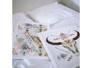 4063129340279 - Wohnzimmer Poster Set mit Bilderrahmen Boho Deko Büffel Steinbock Hipster Bohemian Tipi (2-teilig) 50x60cm - bunt