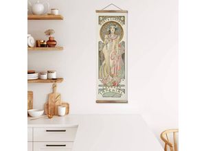 4063129340842 - K&l Wall Art - Vintage Stoffbild Mucha Moët Chandon Dry Imperial ohne Bilderrahmen Jugendstil Kunstdruck Banner 30x90cm - bunt