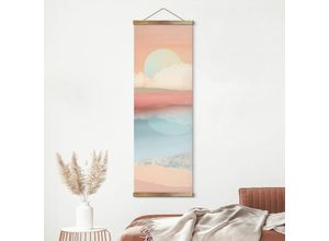 4063129341047 - Vintage Stoffbild Wohnzimmer rosa Wolken Mond Deko ohne Zubehör SpaceFrog Banner modern 30x90cm - rosa