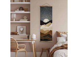 4063129341146 - K&l Wall Art - Vintage Stoffbild Natur Berge gold Mond Feng Shui Deko ohne Zubehör SpaceFrog Banner modern 30x90cm - braun