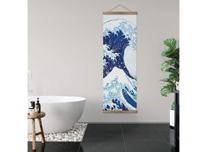 4063129341252 - K&l Wall Art - Vintage Stoffbild Hokusai Die große Welle vor Kanagawa ohne Zubehör Japanische Banner Kunstdruck 40x120cm - blau