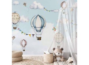 4063129373123 - K&l Wall Art - Fototapete Baby Kinderzimmer Heißluftballon Flug Luftballon Vliestapete große xxl Motivtapete 288X260 cm - blau