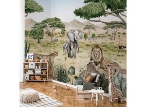 4063129373260 - K&l Wall Art - Fototapete Baby Kinderzimmer Safari Zoo Dschungel Tiere Natur Vliestapete große xxl Motivtapete 288X260 cm - grün